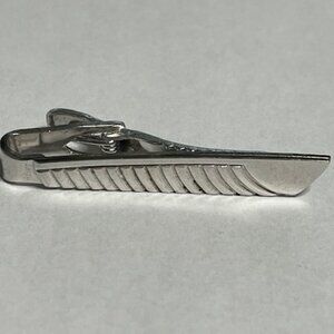 VTG Textured Patterned Design Tie Clip Bar Silver Tone Casual or Formal 1.10"